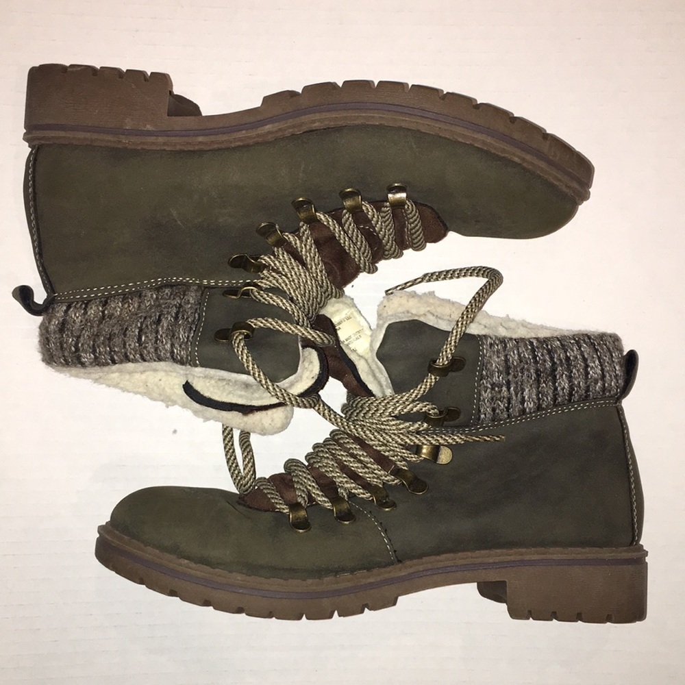 Olive Green Women's Boots with Knit Cuff